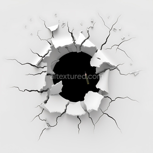 Seamless 3D PBR Texture of White Cracked and Holed Drywall with Fractured Edges