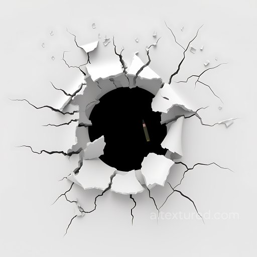 Cracked & Holes Texture of White Cracked and Holed Drywall with Fractured Edges seamless Cracked & Holes PBR texture