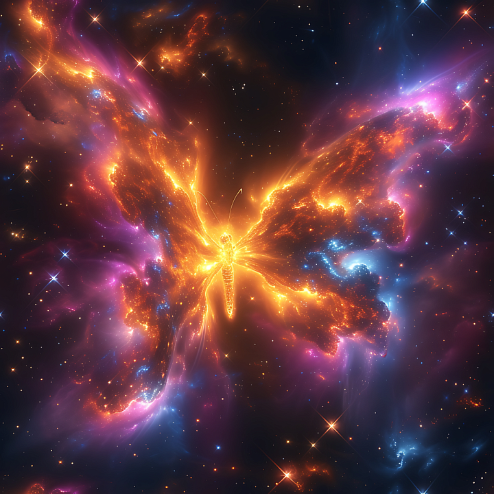 Space Featuring a Glowing Cosmic Butterfly Nebula seamless PBR texture preview