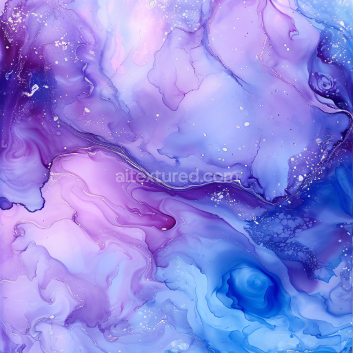 Seamless 3D Alcohol Ink PBR Texture Featuring Soft Purple and Blue Fluid Swirls