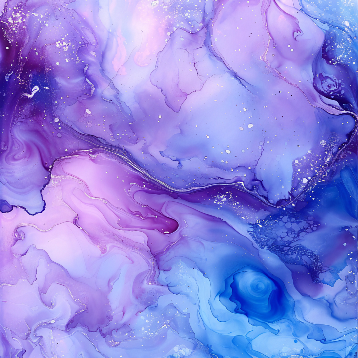 Alcohol Ink Featuring Soft Purple and Blue Fluid Swirls seamless PBR texture preview