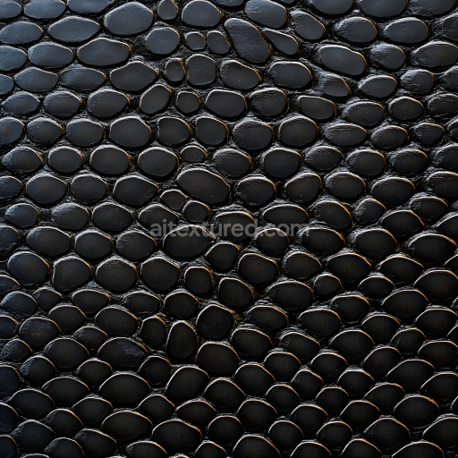 Seamless 3D Dragon Scale Skin PBR Texture Featuring Glossy Black Rounded Scales