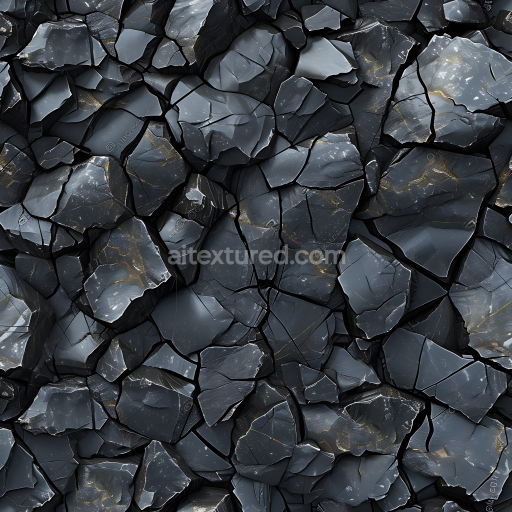 Seamless 3D Shattered Black Stone Rock PBR Texture with Gold Veins