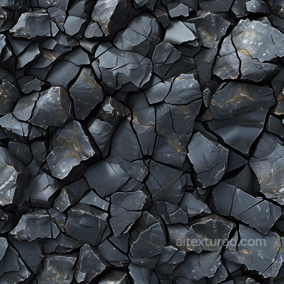Shattered Black Stone Rock PBR Texture with Gold Veins Stone texture preview
