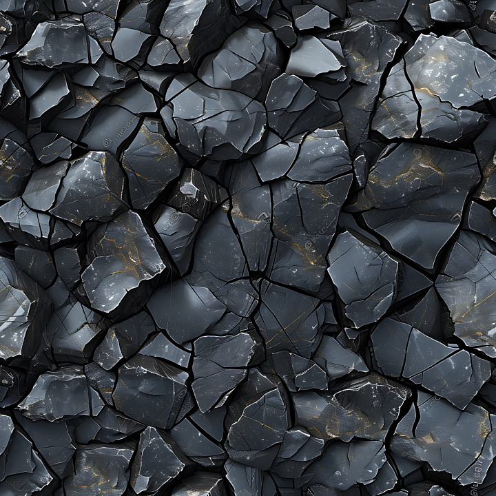 Shattered Black Stone Rock with Gold Veins seamless PBR texture preview