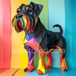 seamless Seamless 3D PBR Texture of Black Russian Terrier in Origami Style with Multicolor Geometric Folds texture 8k free download PBR