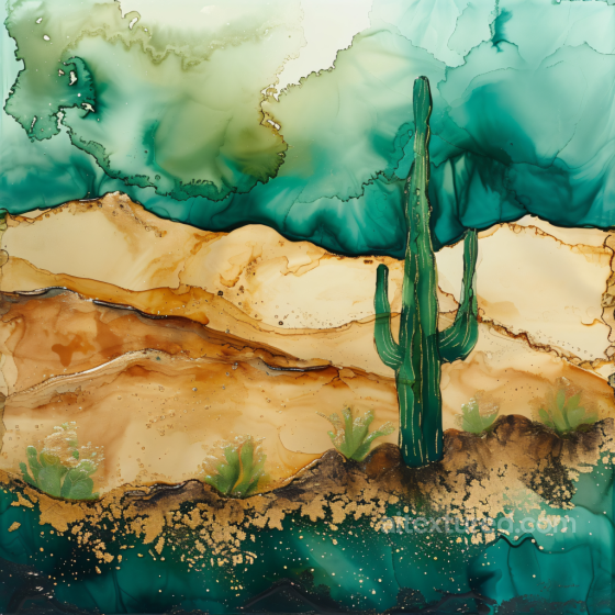 Alcohol Ink PBR Texture with Desert Cactus and Turquoise Sand Dunes Alcohol ink texture preview
