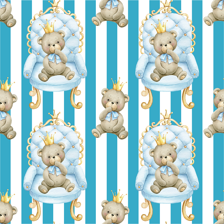Baby Boy Teddy Bears on Blue Striped Fabric seamless PBR texture preview