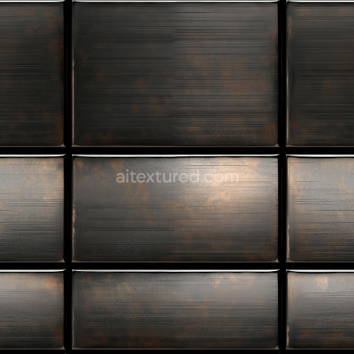 Preview — Seamless 3D PBR Texture of Dark Brushed Steel Metal Tiles with Subtle Rust