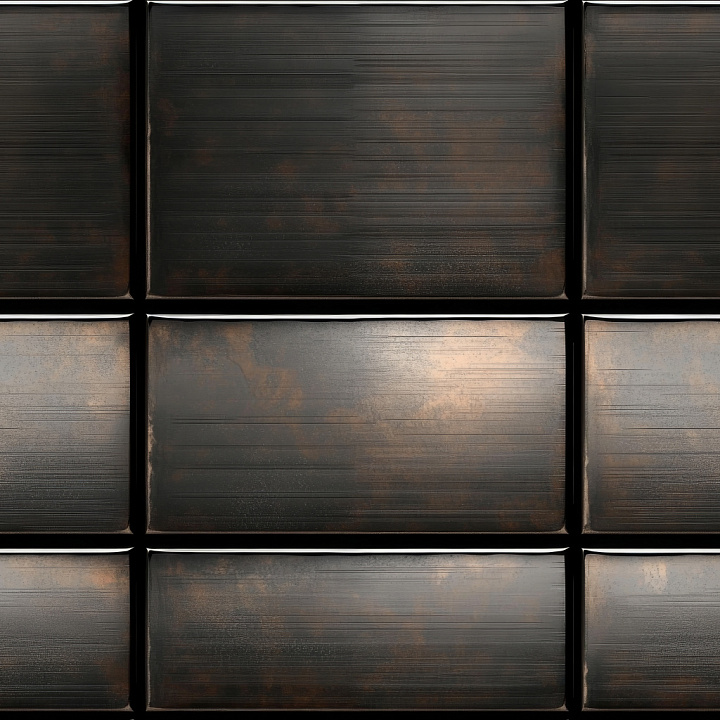 Dark Brushed Steel Metal Tiles with Subtle Rust seamless PBR texture preview