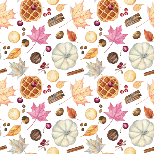 Seamless 3D PBR Texture Featuring Autumn Leaves and Warm Seasonal Treats