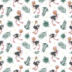Pattern Bundle - Seamless 3D Pattern PBR Texture Featuring Playful Ostrich Motifs and Tropical Leaves texture preview