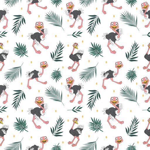 Pattern PBR Texture Featuring Playful Ostrich Motifs and Tropical Leaves seamless Pattern Bundle PBR texture