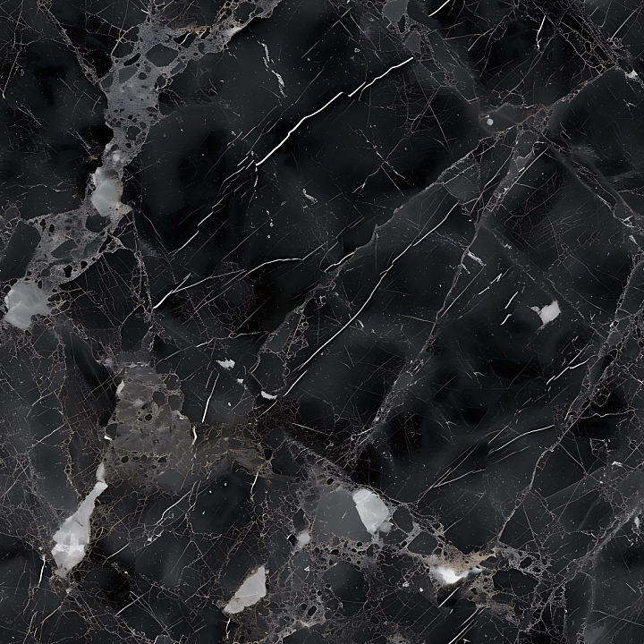 Black Marble with Bold Veins and Polished Finish seamless PBR texture preview