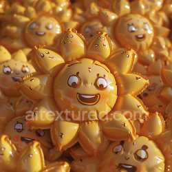 seamless Seamless 3D Inflated PBR Texture Featuring Glossy Yellow Sun Balloons with Cute Faces texture 8k free download PBR
