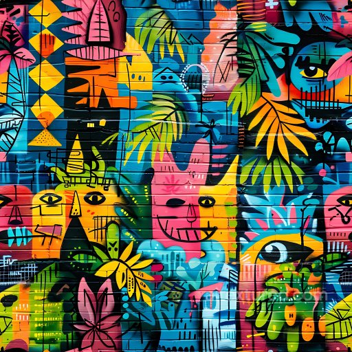 Seamless 3D PBR Texture of Colorful Abstract Graffiti on Brick Wall texture preview