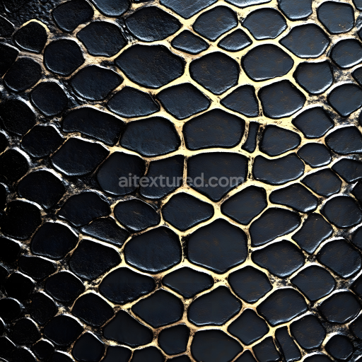 Seamless 3D PBR Texture of Dark Reptilian Skin with Glossy Organic Scale Pattern