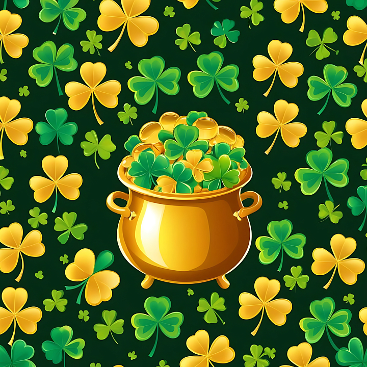 with Shamrocks and Golden Pot Pattern seamless PBR texture preview