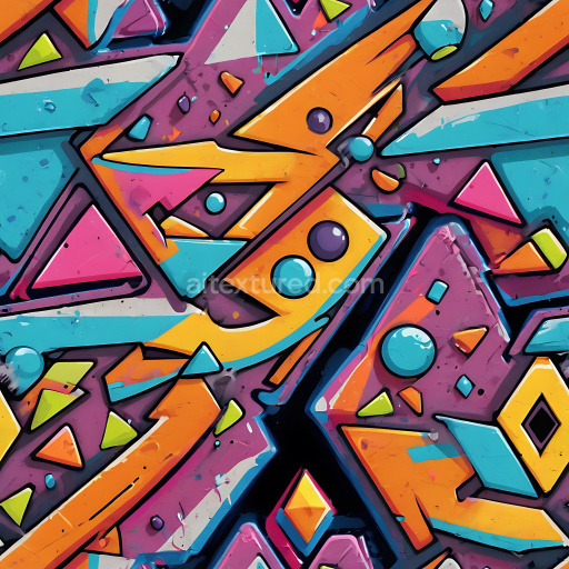 Seamless 3D PBR Texture of Colorful Abstract Geometric Graffiti Art
