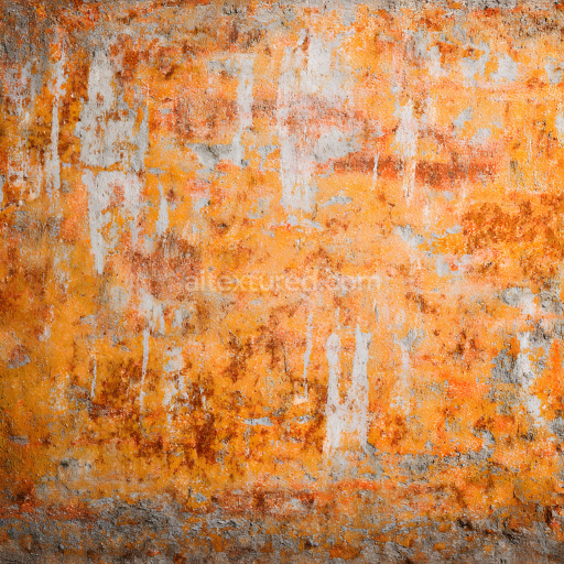 Seamless 3D Cracked Rusty Metal PBR Texture with Orange Corrosion and Silver Harsh Spots