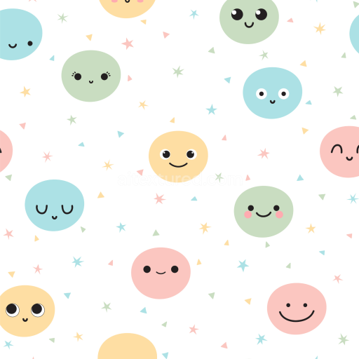 Seamless 3D PBR Texture of Colorful Pastel Happy Face Pattern