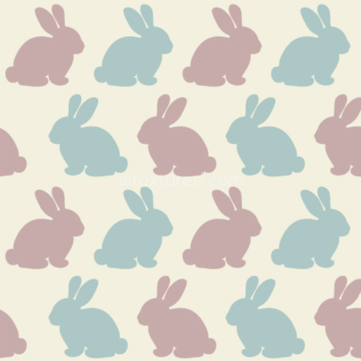 Seamless 3D PBR Digital Paper Texture with Pastel Blue and Pink Bunny Silhouettes