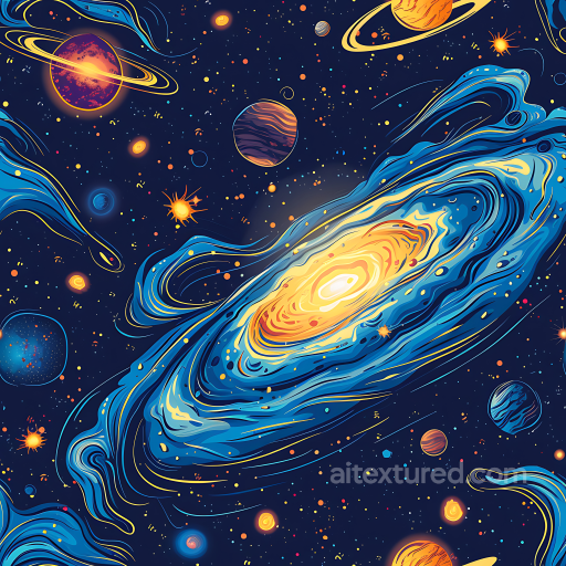 Space PBR Texture Featuring Stylized Galaxy Clouds and Vibrant Cosmic Planets seamless Star, space, planets PBR texture