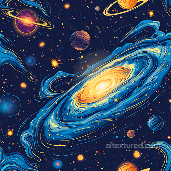 Space PBR Texture Featuring Stylized Galaxy Clouds and Vibrant Cosmic Planets Star, space, planets texture preview
