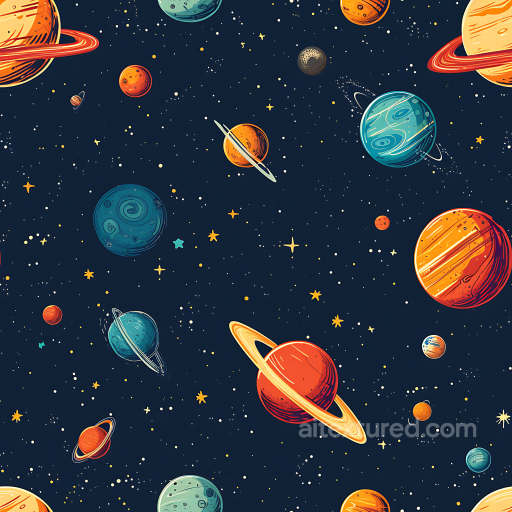 Space PBR Texture Featuring Colorful Cartoon Planets and Starfield seamless Star, space, planets PBR texture