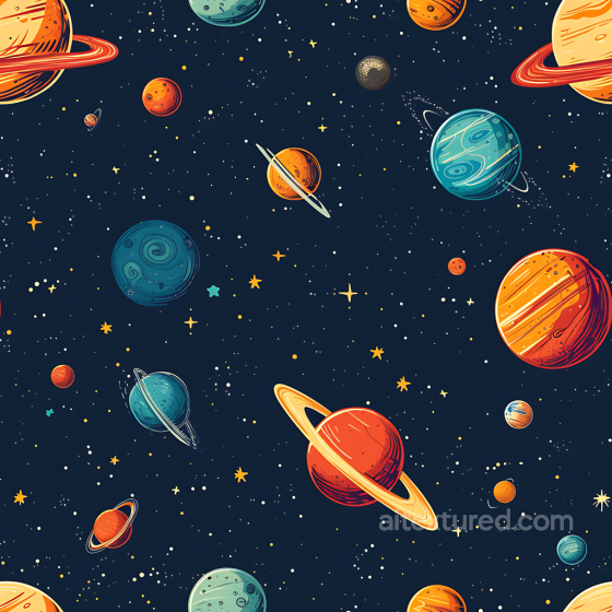 Space PBR Texture Featuring Colorful Cartoon Planets and Starfield Star, space, planets texture preview