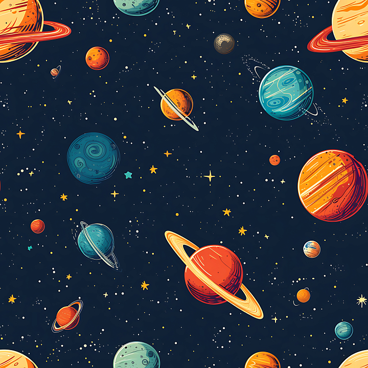 Space Featuring Colorful Cartoon Planets and Starfield seamless PBR texture preview