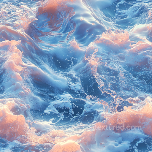 Water PBR Texture Featuring Dynamic Ocean Waves and Foam with Soft Pink Highlights seamless Water PBR texture