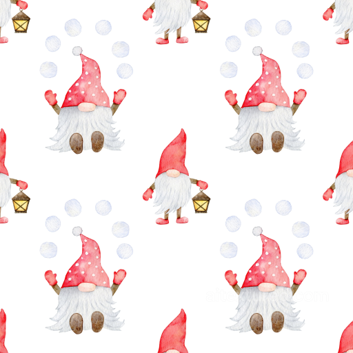 Watercolor Christmas Gnome Fabric Texture with Playful Snowballs seamless Watercolor Christmas PBR texture