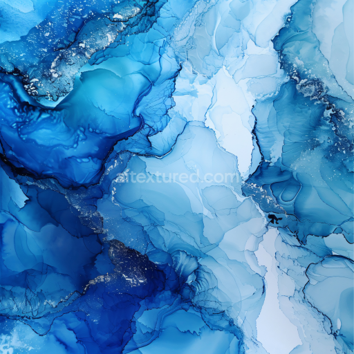 Seamless 3D Alcohol Ink PBR Texture with Deep Blue Fluid Waves and Delicate Veins