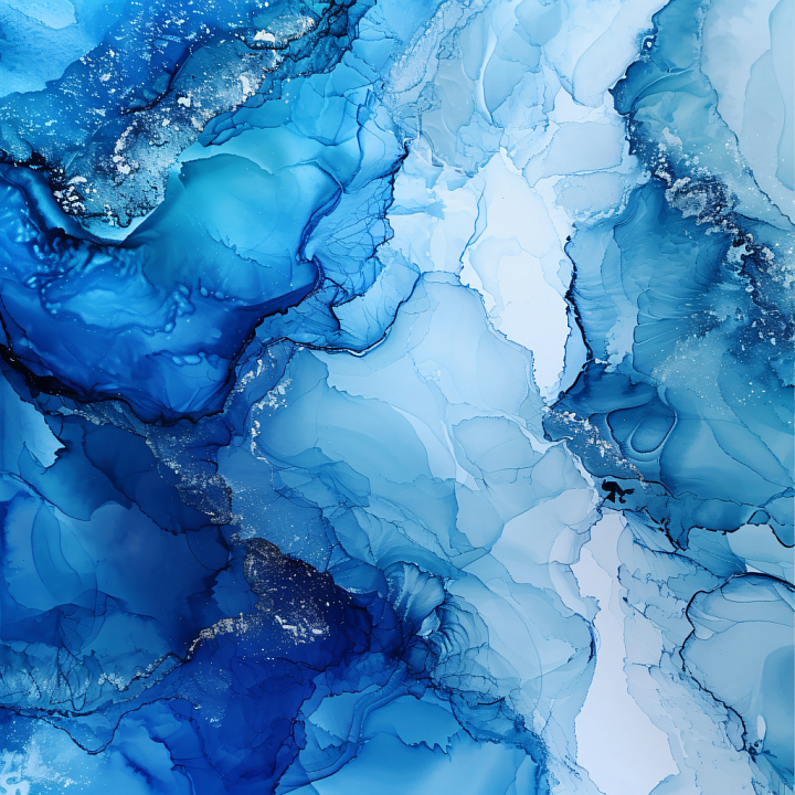 Alcohol Ink with Deep Blue Fluid Waves and Delicate Veins seamless PBR texture preview