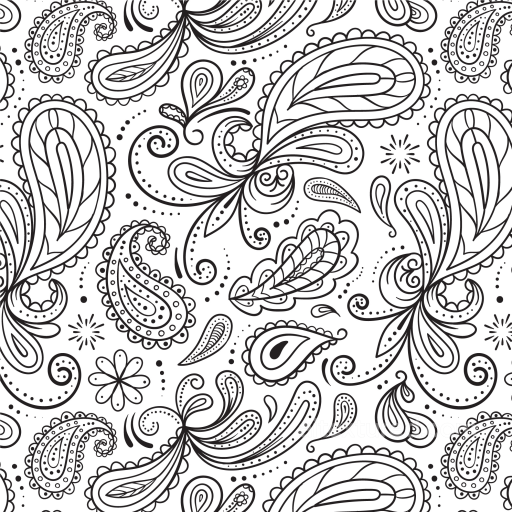 White & Black Texture of Black and White Paisley Patterned Fabric seamless White & Black PBR texture