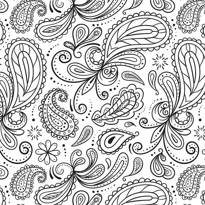 White & Black of Black and White Paisley Patterned Fabric seamless PBR texture preview