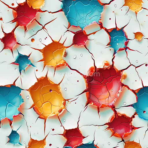 Seamless 3D cracked & hole PBR texture of vibrant shattered paint layers