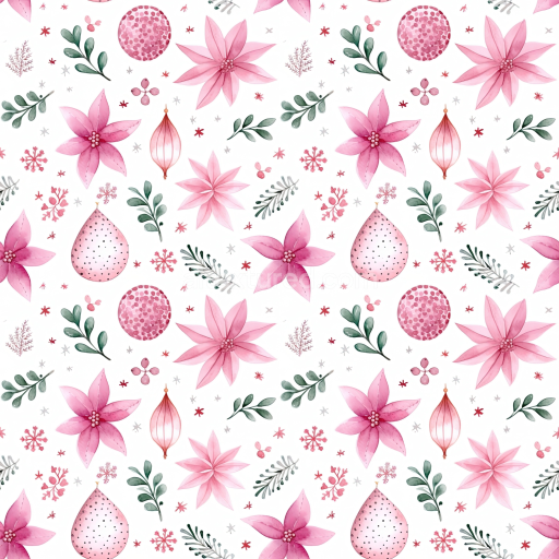 Seamless 3D PBR Texture of Pink Floral and Holiday Botanical Pattern
