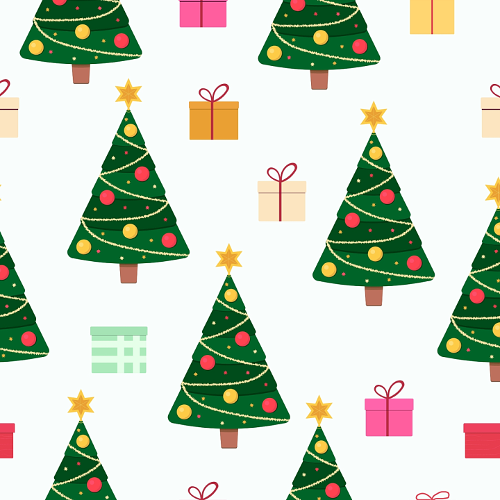 All Christmas Digital paper of Christmas Trees and Gift Boxes on White… seamless PBR texture preview