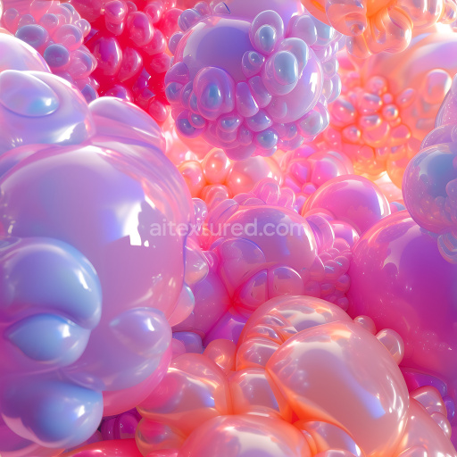 Seamless 3D Inflated PBR Texture Featuring Glossy Clustered Bubbles in Pink and Lavender