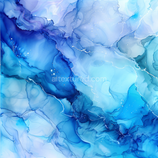 Seamless 3D Alcohol Ink PBR Texture Featuring Blue Fluid Waves and Soft Marbling