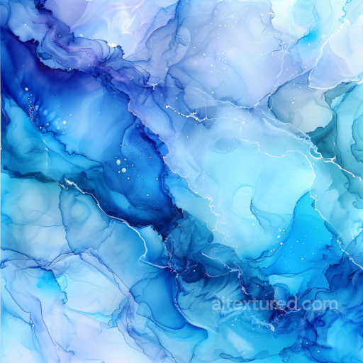 Alcohol Ink PBR Texture Featuring Blue Fluid Waves and Soft Marbling seamless Alcohol ink PBR texture