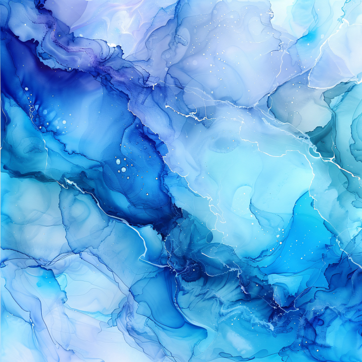 Alcohol Ink Featuring Blue Fluid Waves and Soft Marbling seamless PBR texture preview