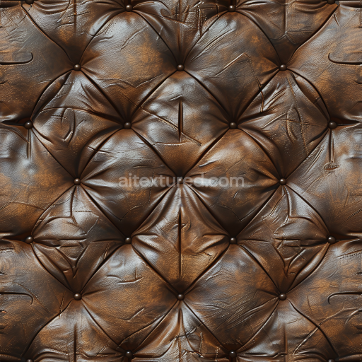 Seamless 3D PBR Vintage Quilted Brown Leather Texture with Wrinkles and Scuffs
