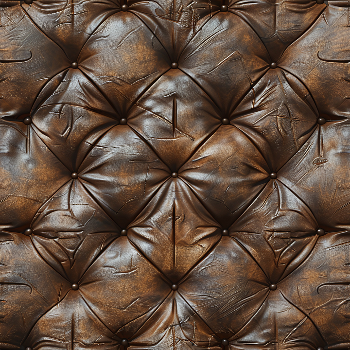 Vintage Quilted Brown Leather with Wrinkles and Scuffs seamless PBR texture preview