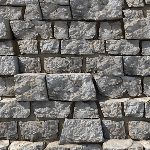 Seamless 3D PBR Weathered Stone Wall Texture with Rough Chipped Rocks and Natural Gaps