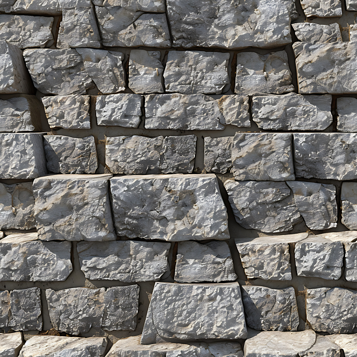 Weathered Stone Wall with Rough Chipped Rocks and Natural Gaps seamless PBR texture preview