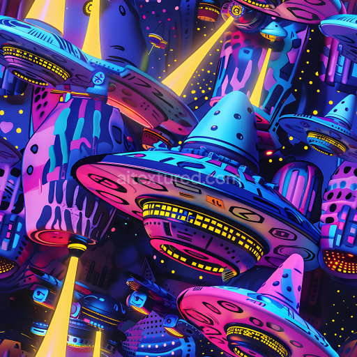 Seamless 3D PBR Texture Featuring Neon UFO Graffiti Street Art Pattern