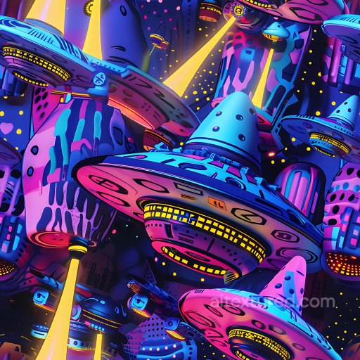 Seamless 3D PBR Texture Featuring Neon UFO Graffiti Street Art Pattern texture preview